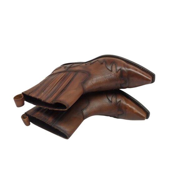 Laredo Men's Cowboy Pointed Toe Leather Western Ankle Boots 6208 Brown Size 9D - Picture 4 of 8